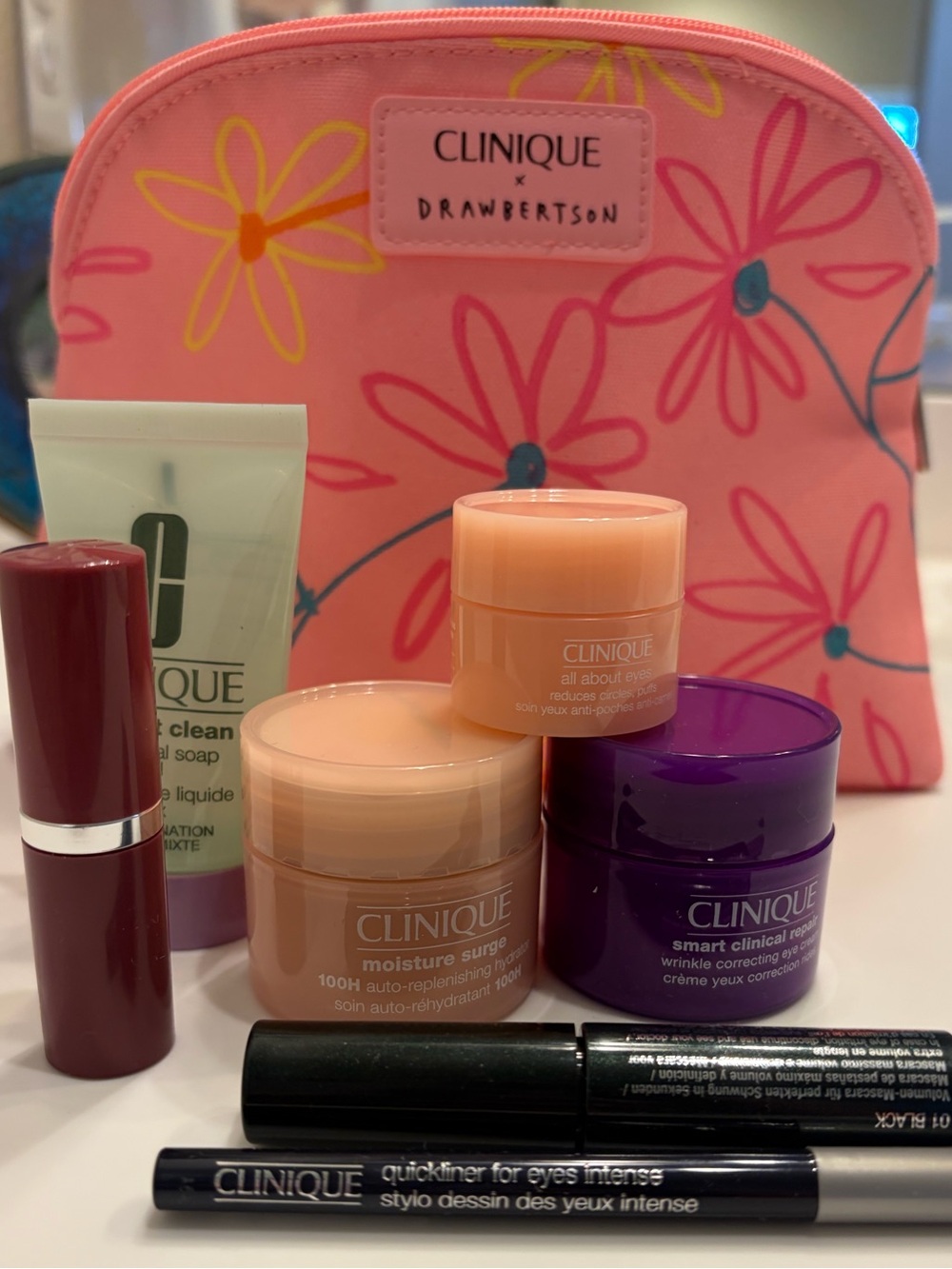 Clinique Skincare & Makeup Gift Set with Pink Floral Pouch